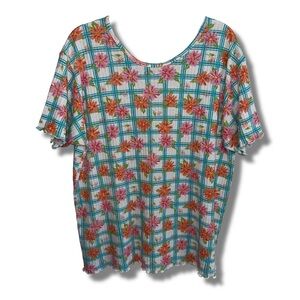 Vintage Floral Lettuce Hem Plus Size Top